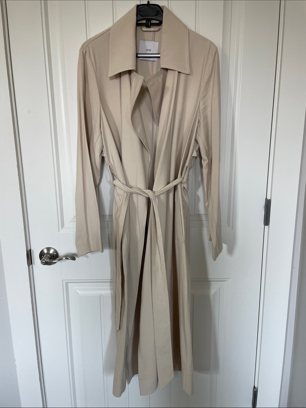 Mango Beige Long Trench Coat with Tie Waist
